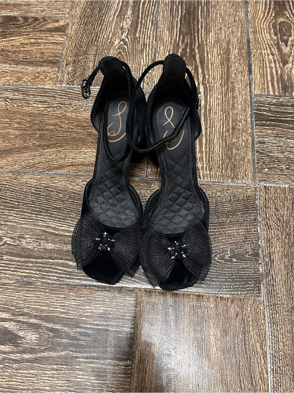 Sam Edelman Black Bow Peep-Toe Ankle Strap Heels